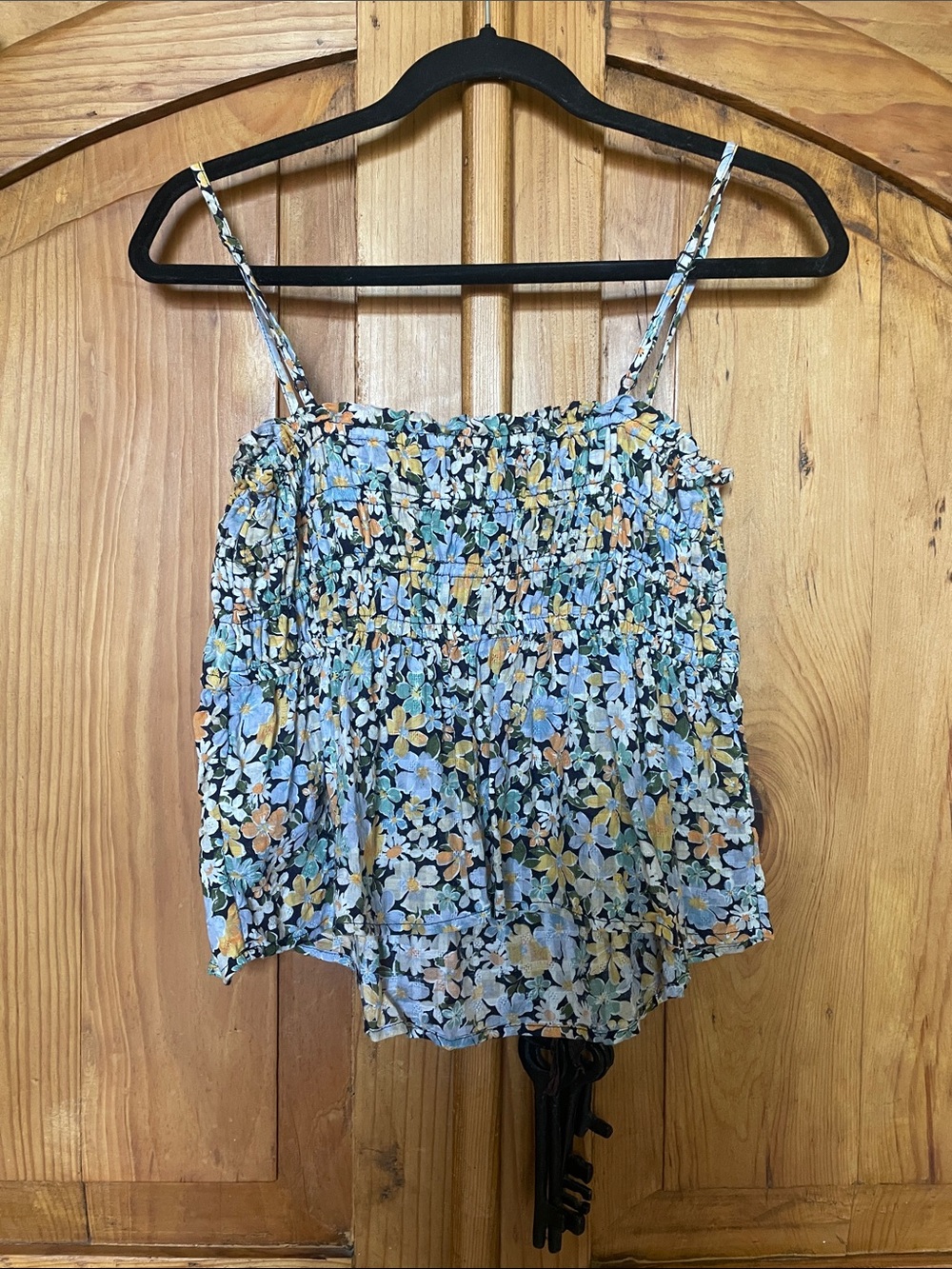American Eagle Outfitters Floral Smocked Cami in Blue and Yellow